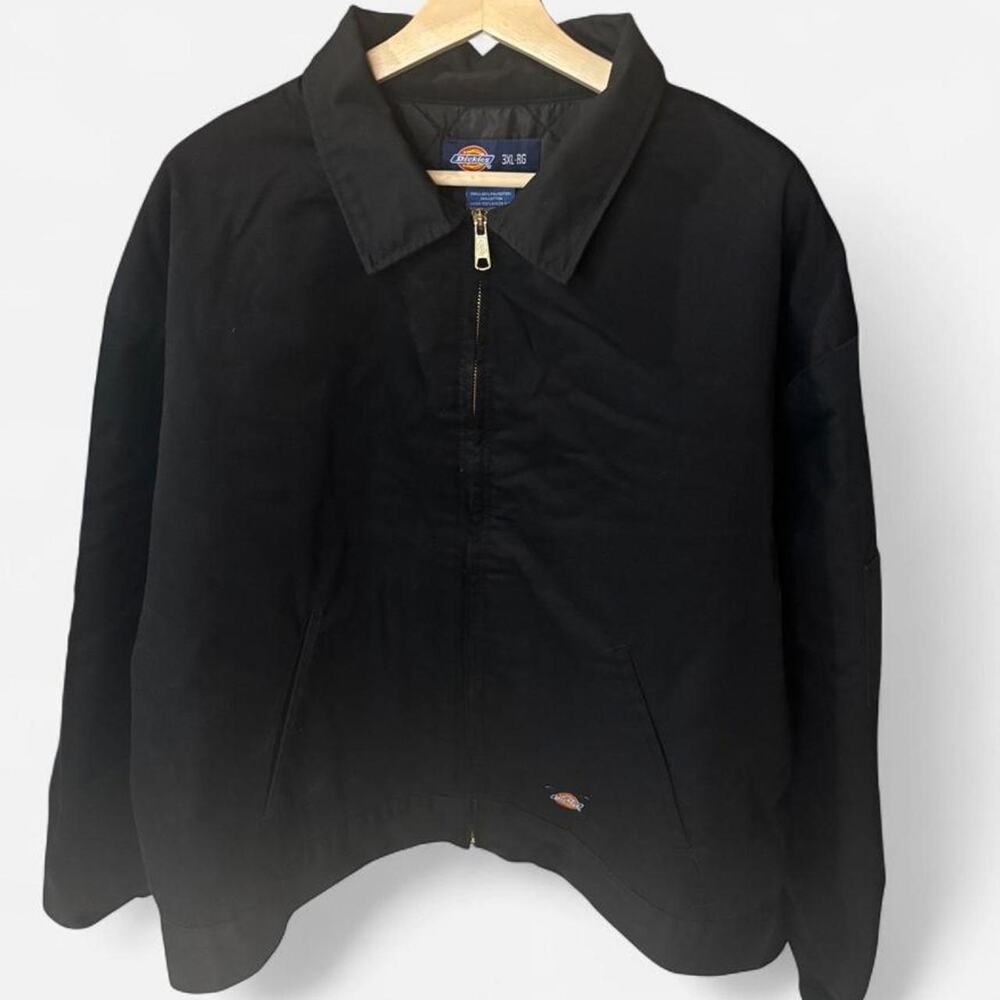 Dickies Black Lined Work Jacket Mens 3XL Regular Eisenhower Zip Up Canvas Coat⁠